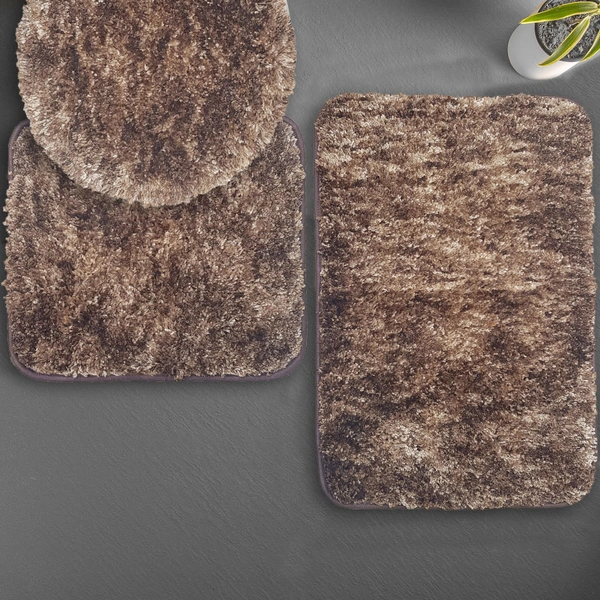 Luxe Home International Luxe Home Bath mat Super Soft Anti Skid Hawaii Contour Set of 3 Piece Rugs for Bathroom ( Rock Brown, Medium ) - 45x75 cm, Brown