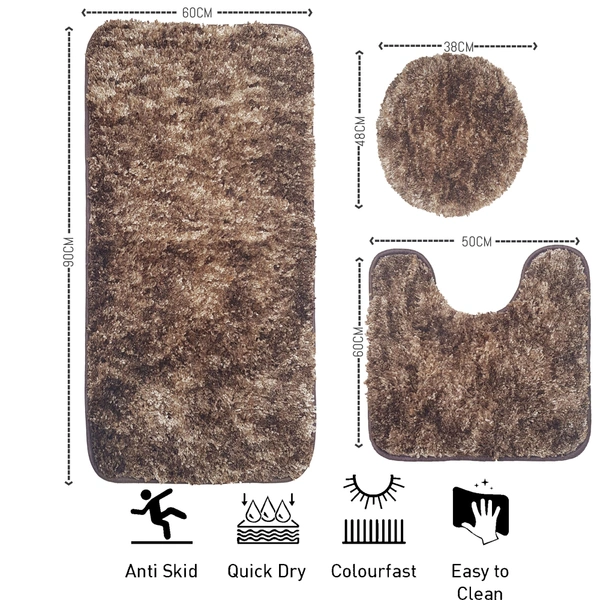 Luxe Home International Luxe Home Bath mat Super Soft Anti Skid Hawaii Contour Set of 3 Piece Rugs for Bathroom ( Rock Brown, Medium ) - 45x75 cm, Brown