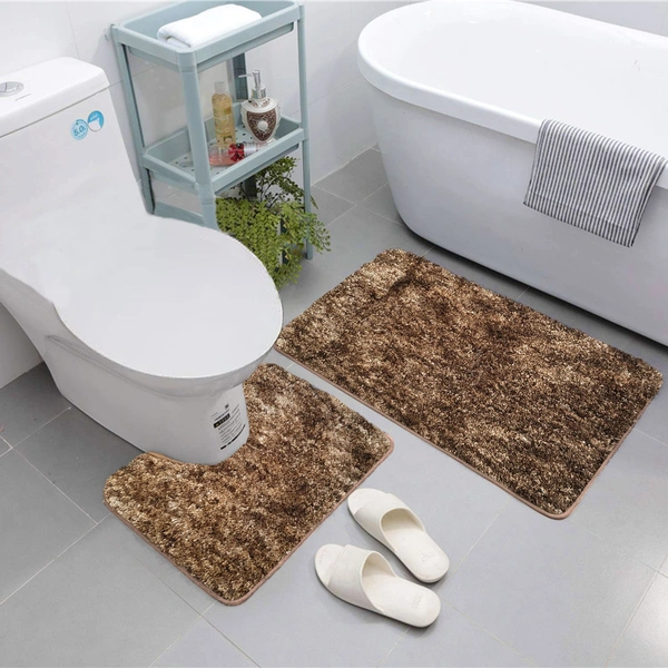 Luxe Home International Luxe Home Bath mat Super Soft Anti Skid Hawaii Contour Set of 2 Piece Rugs for Bathroom ( Coffee, Medium ) - 45x75 cm, Coffee