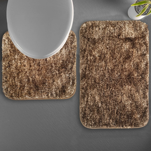 Luxe Home International Luxe Home Bath mat Super Soft Anti Skid Hawaii Contour Set of 2 Piece Rugs for Bathroom ( Coffee, Medium ) - 45x75 cm, Coffee