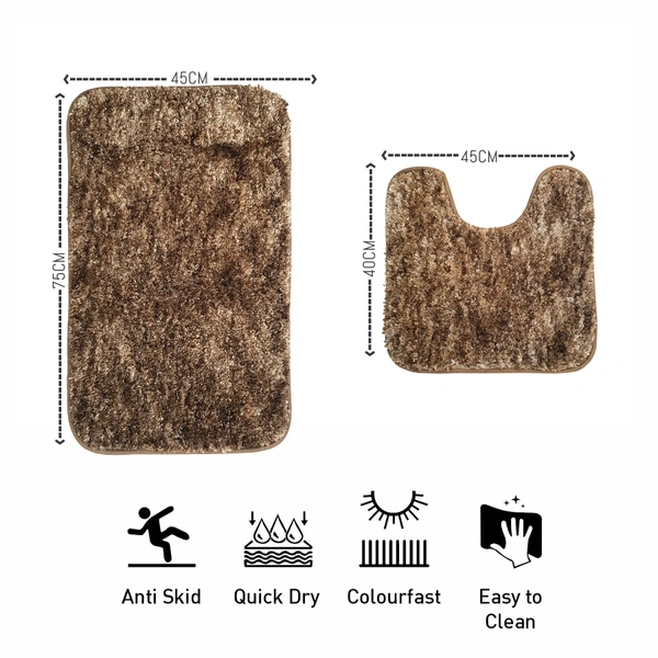Luxe Home International Luxe Home Bath mat Super Soft Anti Skid Hawaii Contour Set of 2 Piece Rugs for Bathroom ( Coffee, Medium ) - 45x75 cm, Coffee
