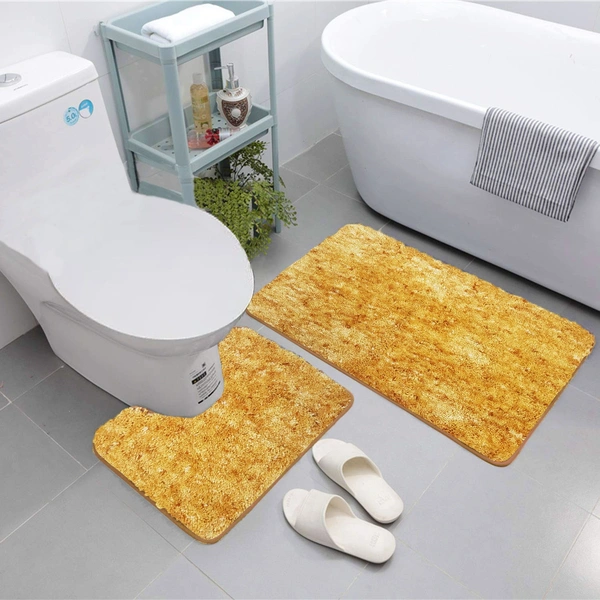 Luxe Home International Luxe Home Bath mat Super Soft Anti Skid Hawaii Contour Set of 2 Piece Rugs for Bathroom ( Gold, Medium ) - 45x75 cm, Gold