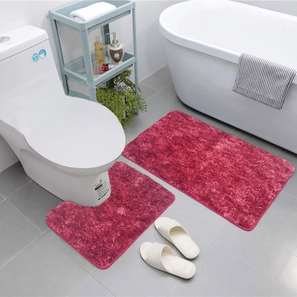 Luxe Home International Luxe Home Bath mat Super Soft Anti Skid Hawaii Contour Set of 2 Piece Rugs for Bathroom ( Pastel Red, Medium ) - 45x75 cm, Red