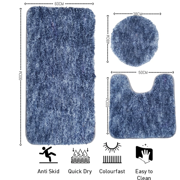 Luxe Home International Luxe Home Bath mat Super Soft Anti Skid Hawaii Contour Set of 3 Piece Rugs for Bathroom ( Charcoal, Large ) - 60x90 cm, Charcoal