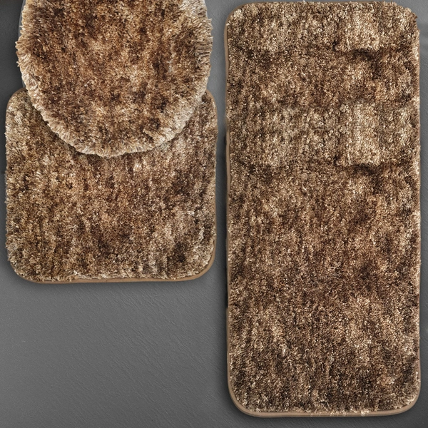 Luxe Home International Luxe Home Bath mat Super Soft Anti Skid Hawaii Contour Set of 3 Piece Rugs for Bathroom ( Coffee, Large ) - 60x90 cm, Coffee