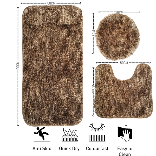 Luxe Home International Luxe Home Bath mat Super Soft Anti Skid Hawaii Contour Set of 3 Piece Rugs for Bathroom ( Coffee, Large ) - 60x90 cm, Coffee