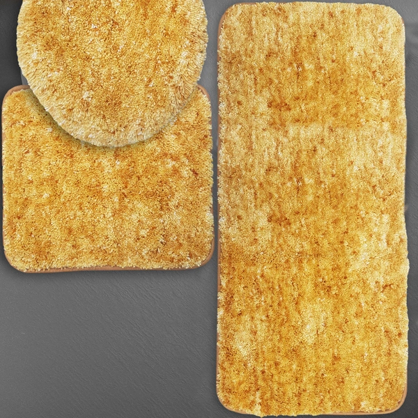 Luxe Home International Luxe Home Bath mat Super Soft Anti Skid Hawaii Contour Set of 3 Piece Rugs for Bathroom ( Gold, Large ) - 60x90 cm, Gold