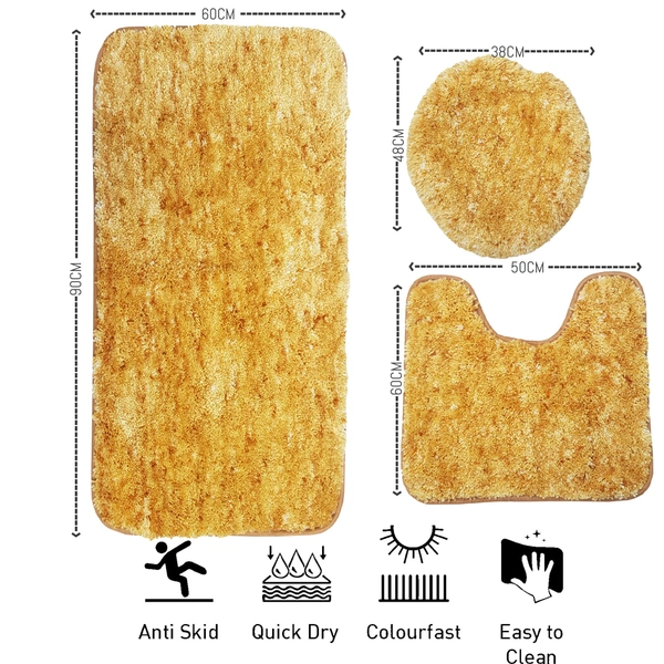 Luxe Home International Luxe Home Bath mat Super Soft Anti Skid Hawaii Contour Set of 3 Piece Rugs for Bathroom ( Gold, Large ) - 60x90 cm, Gold