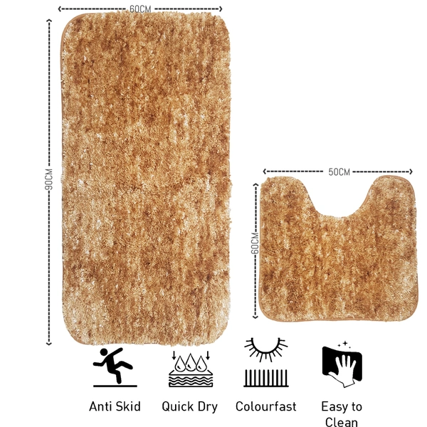 Luxe Home International Luxe Home Bath mat Super Soft Anti Skid Hawaii Contour Set of 2 Piece Rugs for Bathroom ( Anti Gold, Large ) - 60x90 cm, Anti Gold