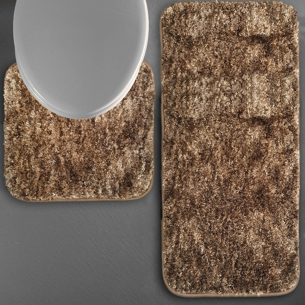 Luxe Home International Luxe Home Bath mat Super Soft Anti Skid Hawaii Contour Set of 2 Piece Rugs for Bathroom ( Coffee, Large ) - 60x90 cm, Coffee
