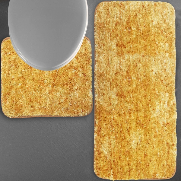 Luxe Home International Luxe Home Bath mat Super Soft Anti Skid Hawaii Contour Set of 2 Piece Rugs for Bathroom ( Gold, Large ) - 60x90 cm, Gold