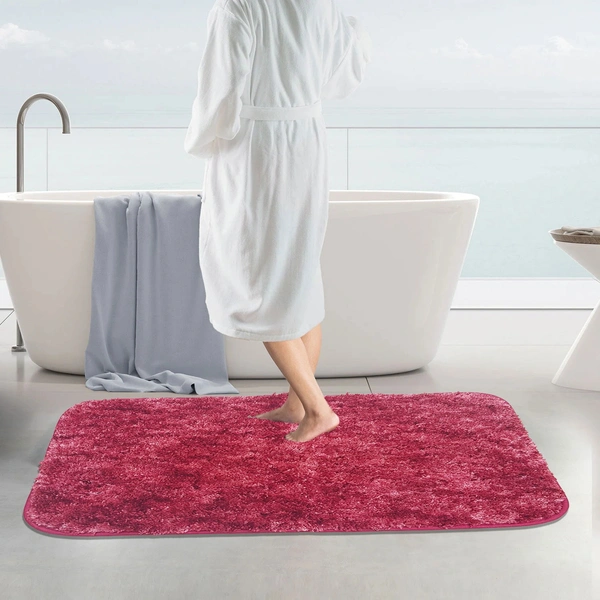 Luxe Home International Luxe Home Bath mat Super Soft Anti Skid Hawaii Rugs for Bathroom ( Pastel Red, Large ) Pc-1 - 60x90 cm, Pastel Red