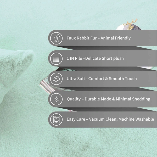 Luxe Home International Rectangular Bath Mat Super Soft Anti Skid Rabbit Fur Mats for Bathroom (40X60 Cm, Lime) Pack of 1 - 40x60 cm, Lime