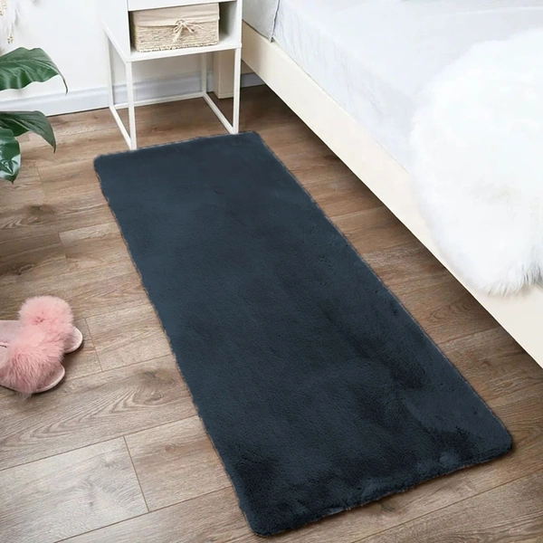 Luxe Home International Ruffle Bath Runner Rabbit Fur 1000 GSM Super Soft, Anti Skid Rug for Bedroom - 2x5 Ft, Anthra