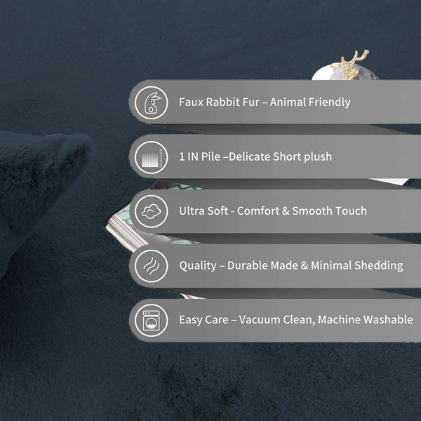 Luxe Home International Ruffle Bath Runner Rabbit Fur 1000 GSM Super Soft, Anti Skid Rug for Bedroom - 2x5 Ft, Anthra