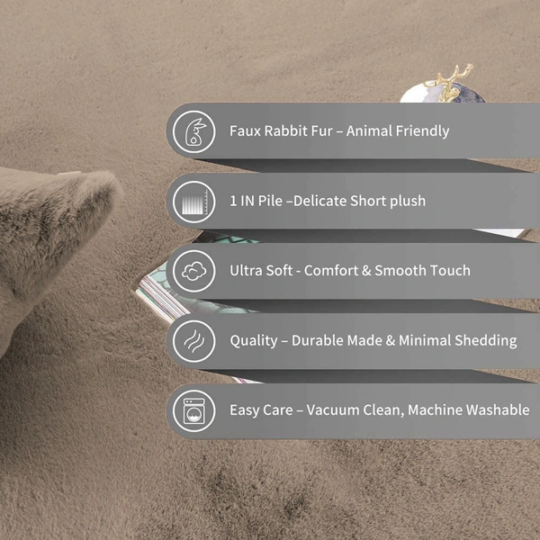 Luxe Home International Carpet Super Soft Anti Skid Rabbit Fur Area Rugs for Bedroom, Living-Room, Office, Hotels - 6X9, Taupe