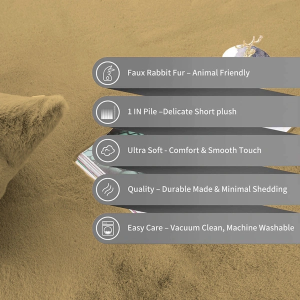 Luxe Home International Ruffle Bath Runner Rabbit Fur 1000 GSM Super Soft, Anti Skid Rug For Bedroom (2 X 5 Ft, Anti-Gold, Pack Of 1) - 2x5 Ft, Anti Gold