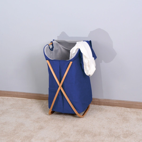 Luxe Home International Laundry Basket for Clothes, Premium Bamboo Big Storage Bag with Lid Multipurpose Used In Laundry Rooms, Bedrooms, Bathrooms (40x70 cm, Navy Blue) - 40X36X70CM, Navy Blue