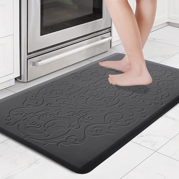 Luxe Home International Anti-Fatigue (45x75 cm) Kitchen Mat β Cushioned Support, Stylish and Durable, Easy to Clean, Non-Slip Bottom β Ideal for Kitchen, Desk, Laundry, Garage - 45x75 cm, Black