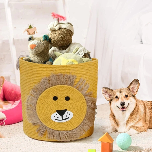 Luxe Home International Cotton Basket for Storage Foldable wardrobe Multipurpose use Laundry Basket (12"X12") Baby Bucket Hamper Cloth Storage Box Kitchen,Office And Living Room - 12"x12", Yellow