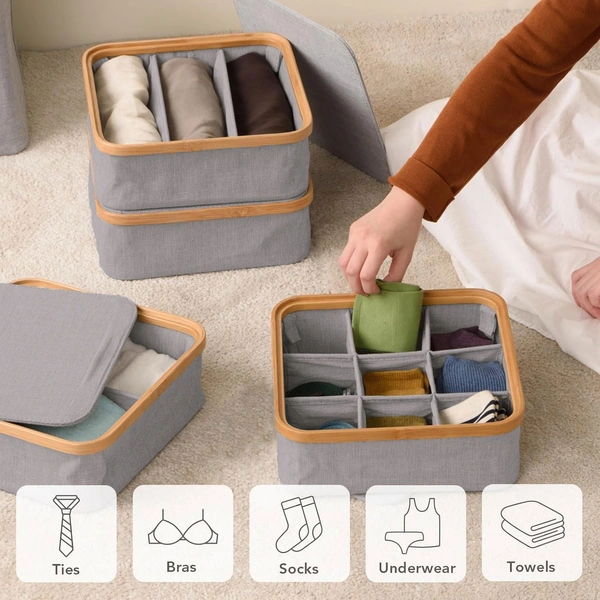 Luxe Home International Storage Box for Clothes, Polyester and Bamboo Frame Foldable Multipurpose Use Kitchen, Bathroom Organizer Boxes Toys, Other Supplies - 30x30 cm, Grey