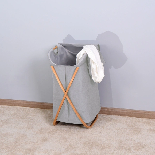 Luxe Home International Laundry Basket for Clothes, Premium Bamboo Big Storage Bag with Lid Multipurpose Used In Laundry Rooms, Bedrooms, Bathrooms - 40x70 cm, Grey