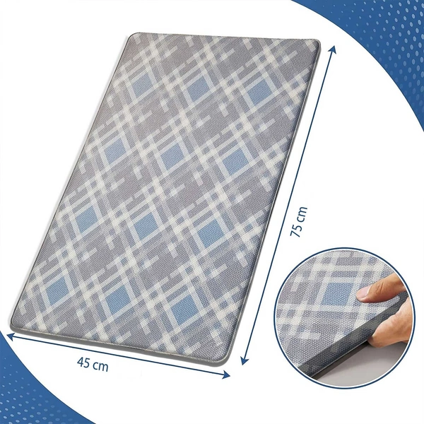 Luxe Home International Kitchen Mat Anti-Fatigue Non-Slip Cushioned Comfort Mat - Geometric Pattern Standing Desk Mat - Waterproof and Easy to Clean for Home and Office - 45x75 cm, Check