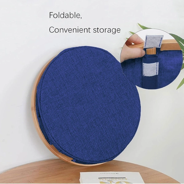 Luxe Home International Laundry Basket for Clothes Foldable, Waterproof Premium Bamboo Laundry Basket with Lid, Perfect for Bathroom, Bedroom, Kitchen (Round) Navy Blue - 45x45x50 cm, Navy Blue