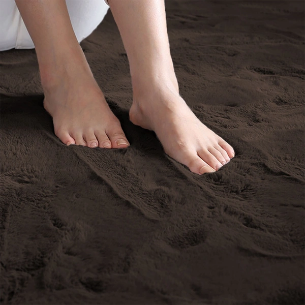 Luxe Home International Rabbit Fur Rectangular Carpet Soft Anti Slip Skid Ruffle Mats For Bathroom Door 4X6 Feet (Chocolate) Pc 1 - 4x6 Ft, Chocolate