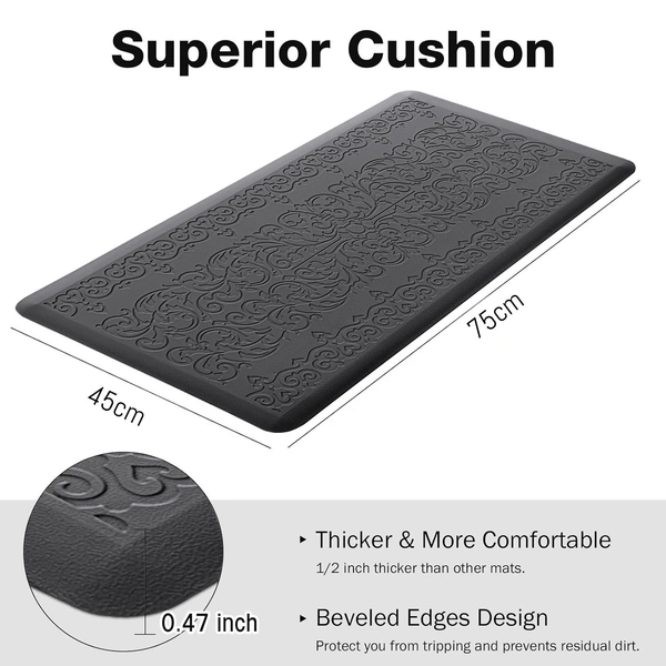 Luxe Home International Anti-Fatigue (45x75 cm) Kitchen Mat – Cushioned Support, Stylish and Durable, Easy to Clean, Non-Slip Bottom – Ideal for Kitchen, Desk, Laundry, Garage - 45x75 cm, Black