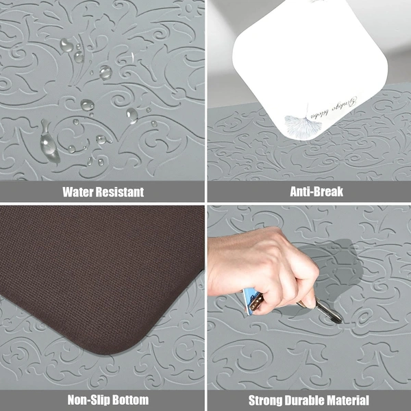 Luxe Home International Kitchen Mat Anti-Fatigue (45x75 cm)β Cushioned Support, Stylish and Durable, Easy to Clean, Non-Slip Bottom β Ideal for Kitchen, Desk, Laundry, Garage - 45x75 cm, Silver