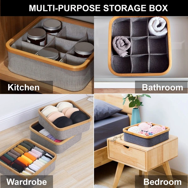 Luxe Home International Storage Box for Clothes, Polyester and Bamboo Frame Foldable Multipurpose Use Kitchen, Bathroom Organizer Boxes Toys, Other Supplies - 30x30 cm, Grey