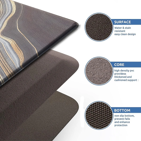 Luxe Home International Anti-Fatigue Kitchen Mat Non-Slip Cushioned Comfort Mat - Geometric Pattern Standing Desk Mat - Waterproof and Easy to Clean for Home and Office - 45x75 cm, Waves