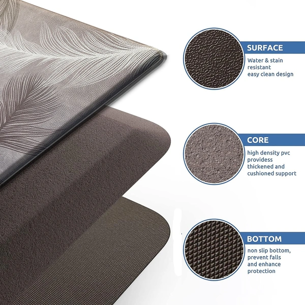 Luxe Home International Kitchen Mat Anti-Fatigue Non-Slip Cushioned Comfort Mat - Geometric Pattern Standing Desk Mat - Waterproof and Easy to Clean for Home and Office - 45x75 cm, feather