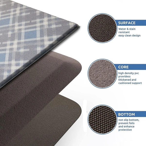 Luxe Home International Kitchen Mat Anti-Fatigue Non-Slip Cushioned Comfort Mat - Geometric Pattern Standing Desk Mat - Waterproof and Easy to Clean for Home and Office - 45x75 cm, Check
