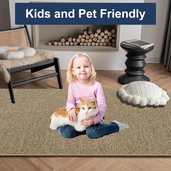 Luxe Home International Ultra Soft Microfiber Area Rug - Non-Slip, Carpet for Living Room, Bedroom, and Home Decor - 6X9, Beige