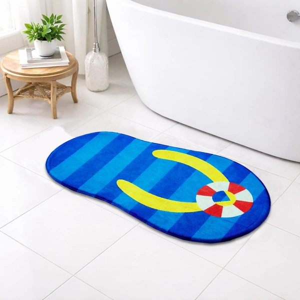 Luxe Home International 3D Slipper Shaped Rug Mat, Velvet, Anti-Skid Floor Mat for Bedroom, Living Room, Balcony, Soft Plush Carpet, Modern Home Decor Slipper Design (Blue 44x88cm) - 44x88 cm, Blue Slipper