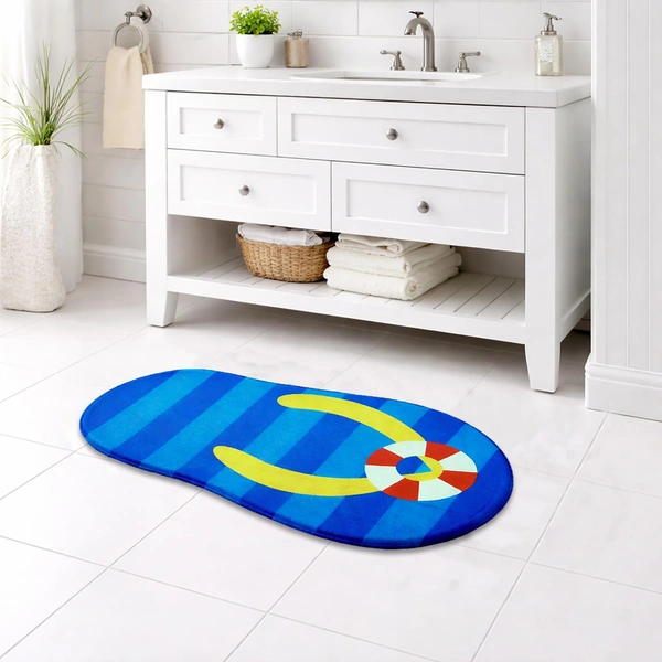Luxe Home International 3D Slipper Shaped Rug Mat, Velvet, Anti-Skid Floor Mat for Bedroom, Living Room, Balcony, Soft Plush Carpet, Modern Home Decor Slipper Design (Blue 44x88cm) - 44x88 cm, Blue Slipper