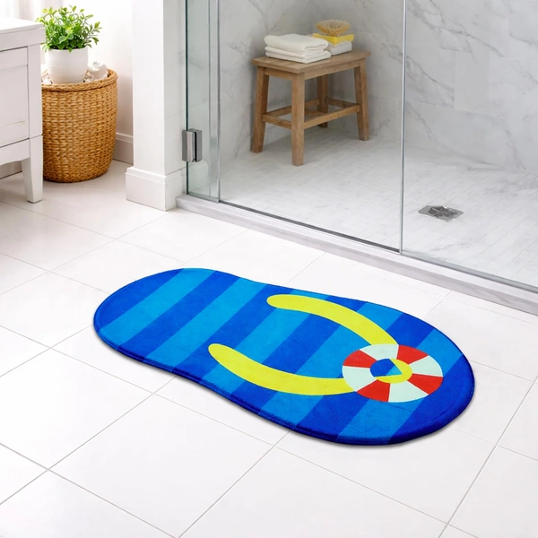 Luxe Home International 3D Slipper Shaped Rug Mat, Velvet, Anti-Skid Floor Mat for Bedroom, Living Room, Balcony, Soft Plush Carpet, Modern Home Decor Slipper Design (Blue 44x88cm) - 44x88 cm, Blue Slipper