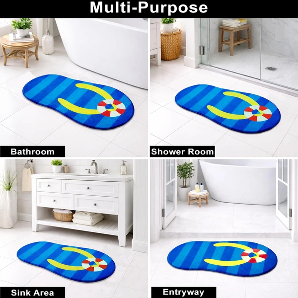 Luxe Home International 3D Slipper Shaped Rug Mat, Velvet, Anti-Skid Floor Mat for Bedroom, Living Room, Balcony, Soft Plush Carpet, Modern Home Decor Slipper Design (Blue 44x88cm) - 44x88 cm, Blue Slipper