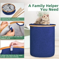 Luxe Home International Laundry Basket for Clothes Foldable, Waterproof Premium Bamboo Laundry Basket with Lid, Perfect for Bathroom, Bedroom, Kitchen (Round) Navy Blue - 45x45x50 cm, Navy Blue