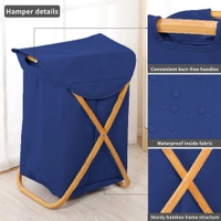 Luxe Home International Laundry Basket for Clothes, Premium Bamboo Big Storage Bag with Lid Multipurpose Used In Laundry Rooms, Bedrooms, Bathrooms (40x70 cm, Navy Blue) - 40X36X70CM, Navy Blue