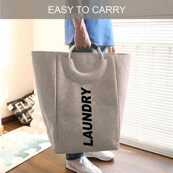 Luxe Home International Laundry Basket for Clothes Foldable, Waterproof Premium Bamboo Laundry Hamper Perfect for Bathroom, Bedroom, Kitchen (Beige) - 30x40x65 cm, Beige