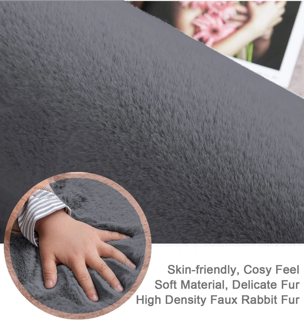 Luxe Home International Ruffle Floor Rug Rabbit Fur 1000 Gsm Living Room Foot Mats Anti Skid Water Absorbent Easy Machine Washable Rectangular Rug For Bedroom|Floor|3 X 5 Ft|Grey|Pack Of 1 - 3x5 Ft, Grey