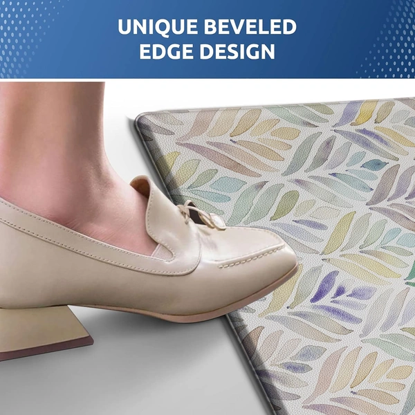 Luxe Home International Anti-Fatigue Kitchen Mat Non-Slip Cushioned Comfort Mat - Geometric Pattern Standing Desk Mat - Waterproof and Easy to Clean for Home and Office - 45x75 cm, Leaf