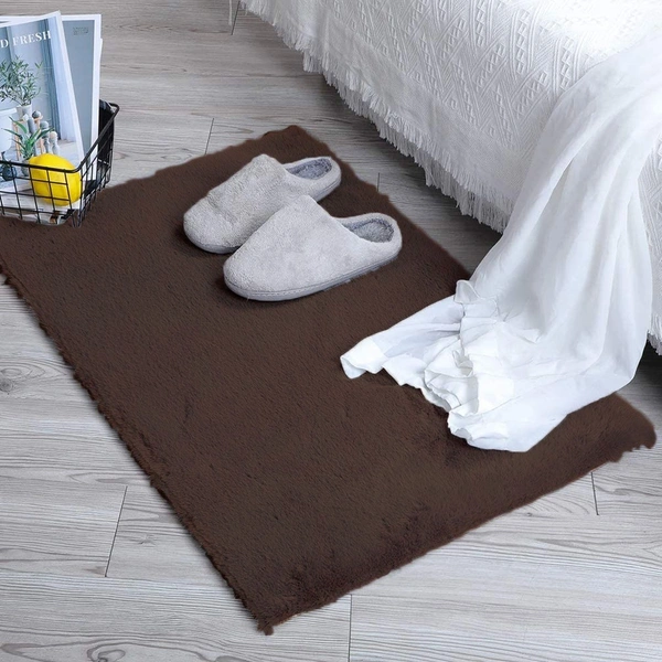 Luxe Home International Rabbit Fur Mat Soft Anti Slip Skid Ruffle Rectangular Mats For Bathroom Door 45X75 Cm (Chocolate) Pc 1 - 45x75 cm, Chocolate