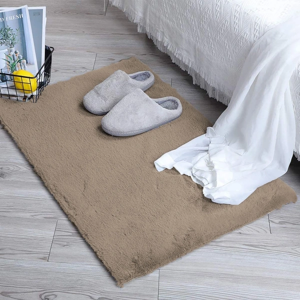 Luxe Home International Ruffle Bath Mat Rabbit Fur 1000 Gsm Bathroom Door Rectangular Foot Mats Anti Skid Water Absorbent Easy Machine Washable Rug For Entrance|Kitchen Floor|45X75 Cm|Taupe|Pack Of 1 - 45x75 cm, Taupe