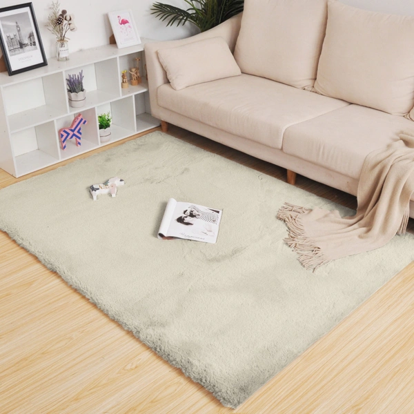 Luxe Home International Ruffle Floor Rug Rabbit Fur 1000 GSM Living Room Rectangular Foot Mats Anti Skid Water Absorbent Easy Machine Washable Rug For Bedroom | Floor | 4 x 6 Ft | Beige | Pack Of 1 - 4x6 Ft, Beige