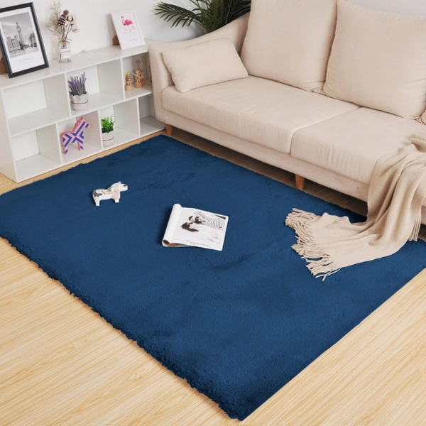 Luxe Home International Rabbit Fur Rectangular Carpet Soft Anti Slip Skid Ruffle Mats For Living Room Door 4X6 Feet (Teal) Pc 1 - 4x6 Ft, Teal