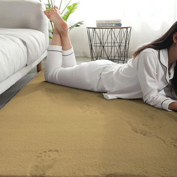 Luxe Home International Ruffle Rectangular Floor Rug Rabbit Fur 1000 GSM Living Room Foot Mats Anti Skid Water Absorbent Easy Machine Washable Rug For Bedroom | Floor | 3 X 5 Ft | Mocka | Pack Of 1 - 3x5 Ft, Mocka